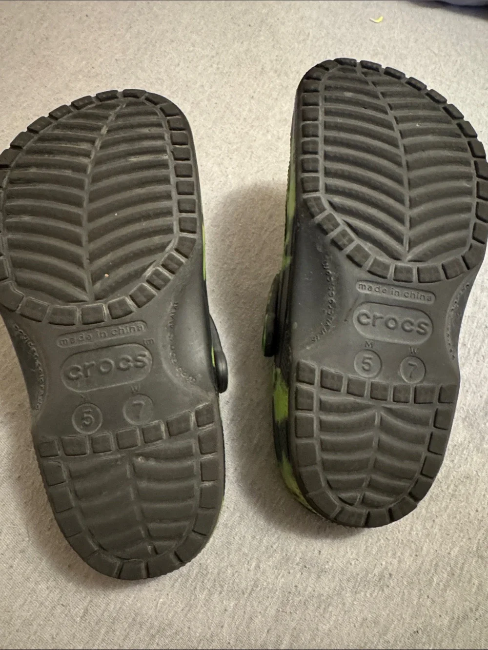 CROCS Kids Tie-Dye Black and Neon Green Classic Clog